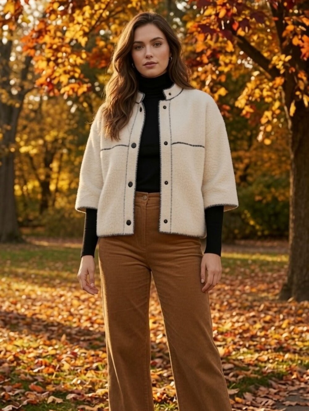 CYRUS XL Cozy White Contrast-Trim Jacket